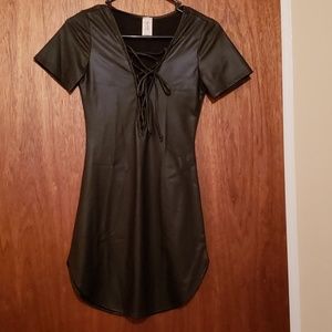 Tie Up Vegan Leather Mini Dress